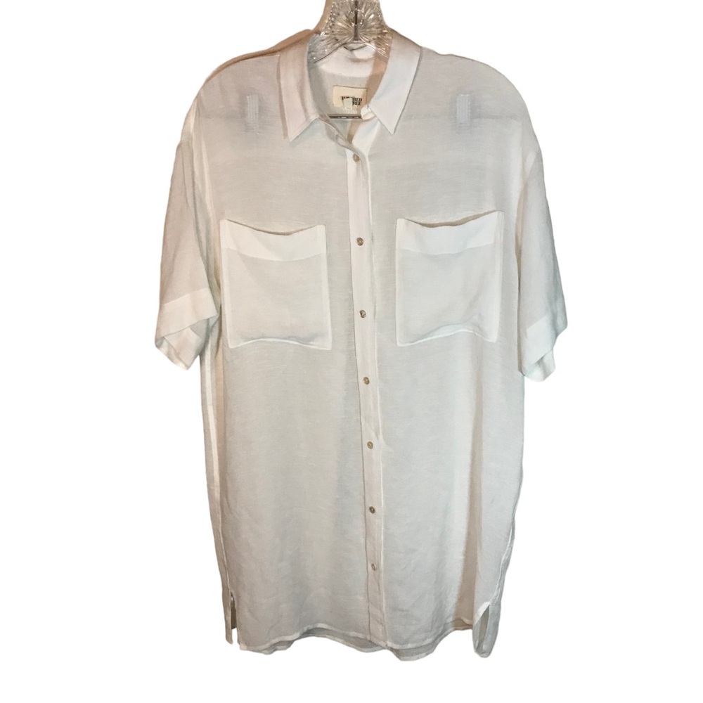 Wilfred free shirt dress women XS white sheer short sleeve button knee length